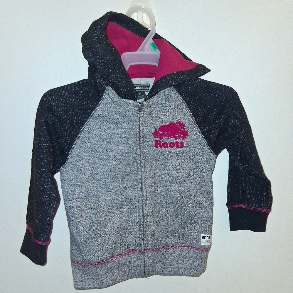 Roots Kids Charcoal and Pink Hoodie